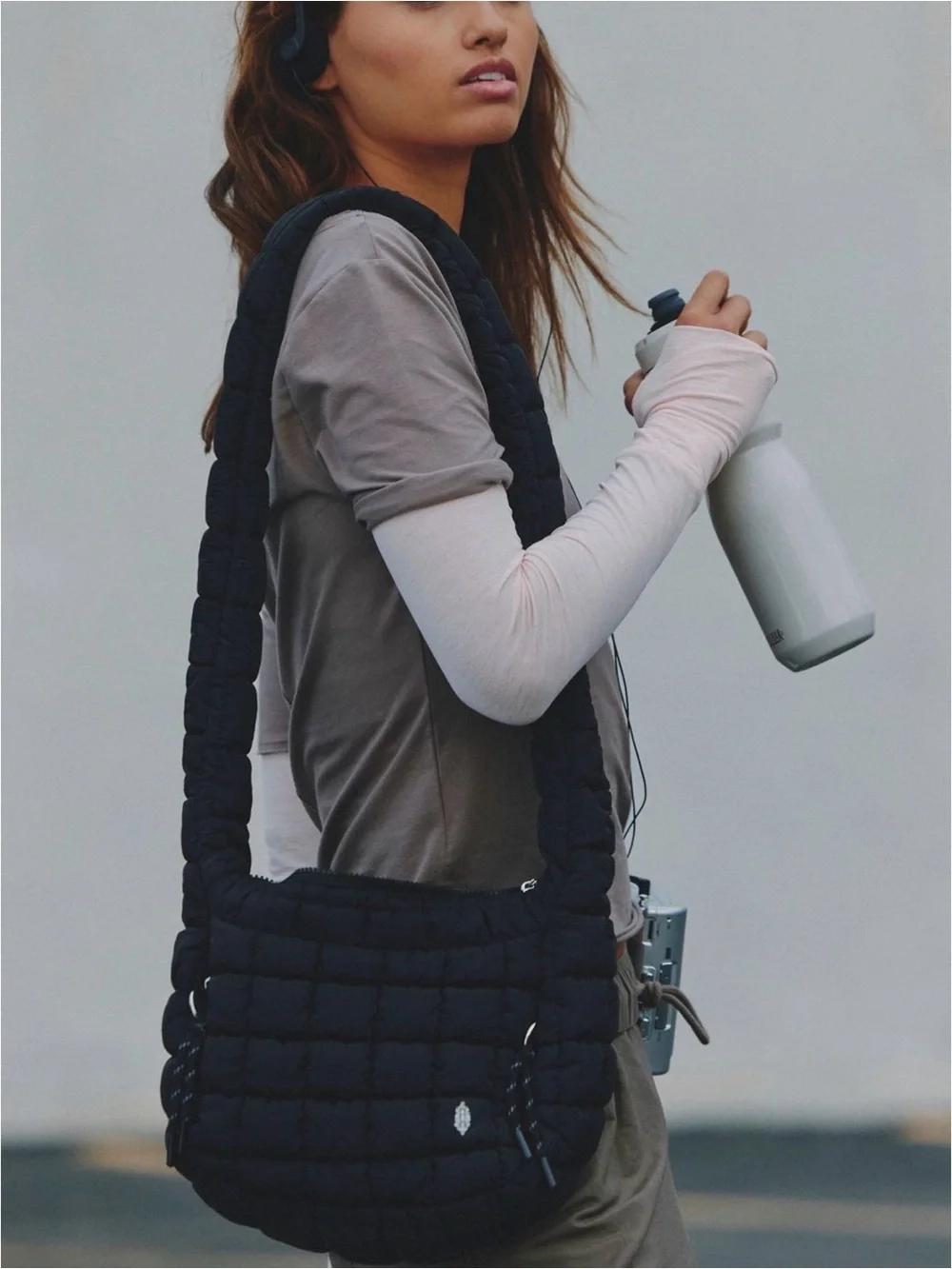 NWT Free People Quilted Baby Carryall Sling Bag Black